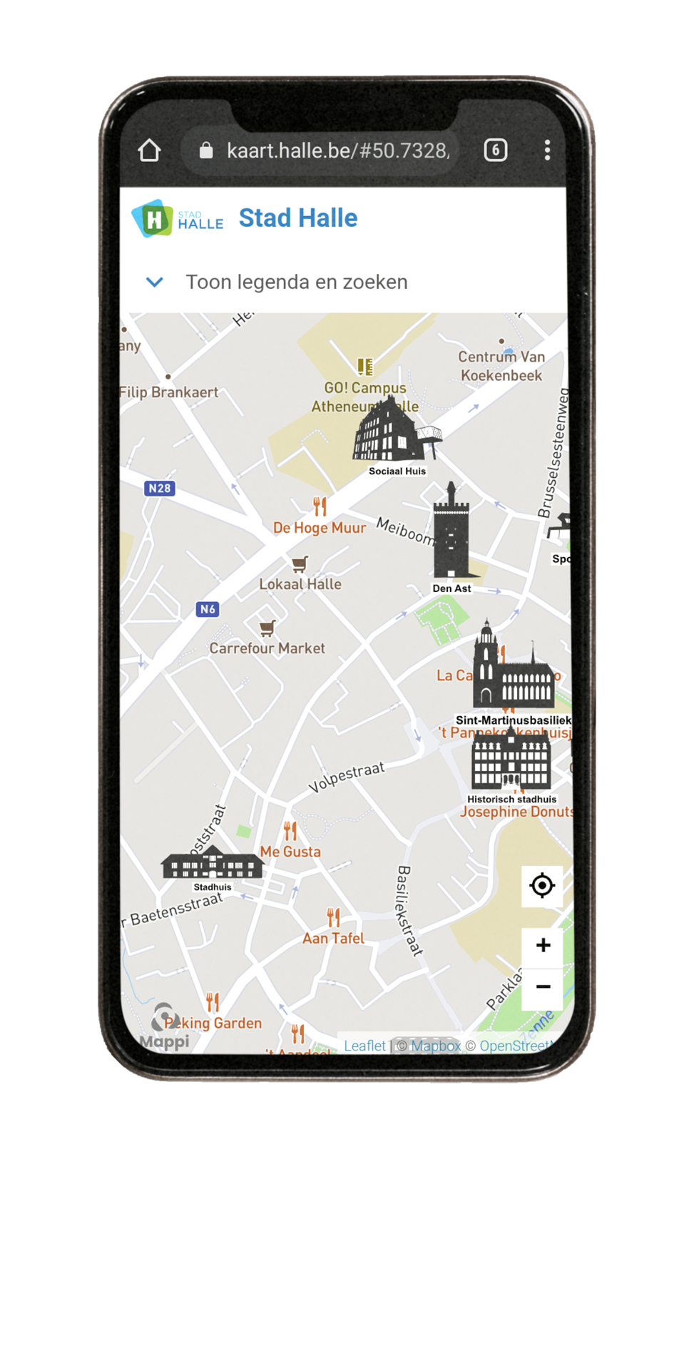 Stadskaart Halle mobiel