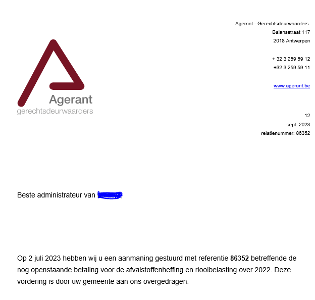 De valse mail die rondgestuurd wordt.