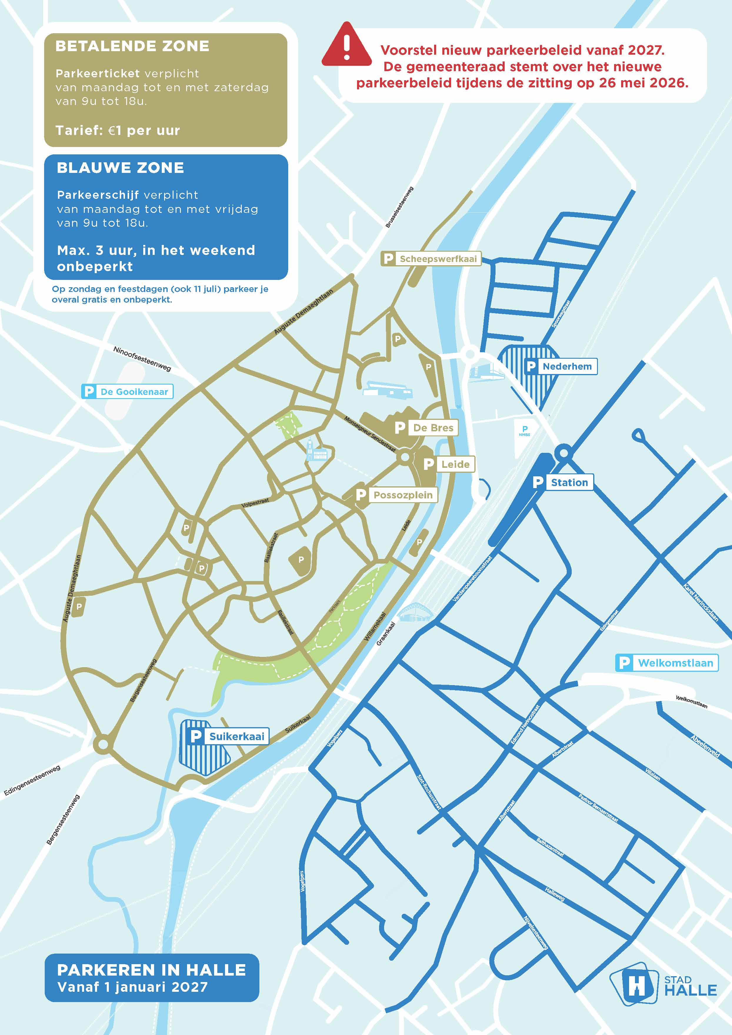 Het parkeerplan vanaf 1 januari 2027 in Halle