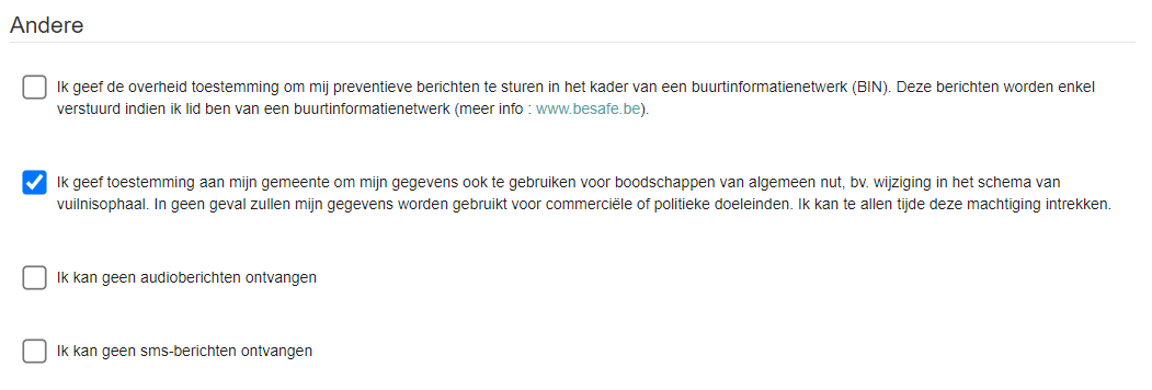 Screenshot BE-Alert registratie