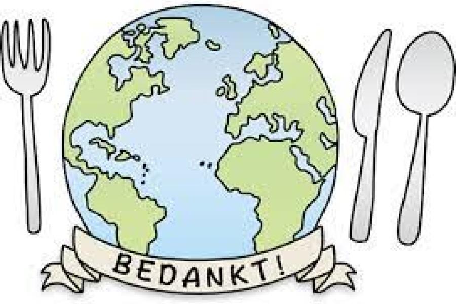 wereldbol met bestek naast