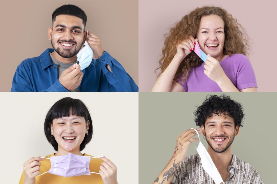 mensen doen het mondmasker af