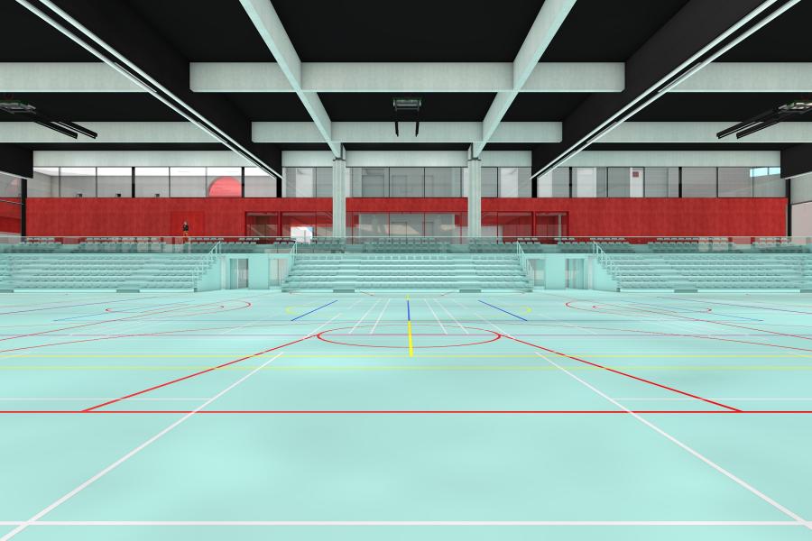 Render nieuwe sporthal  (c) Bel architecten bvba