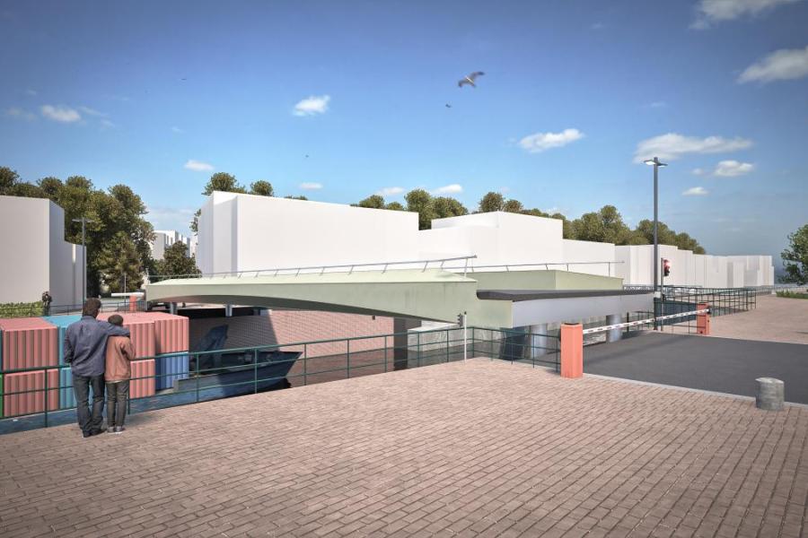 Een toekomstbeeld van de nieuwe Bospoortbrug. (c) De Vlaamse Waterweg