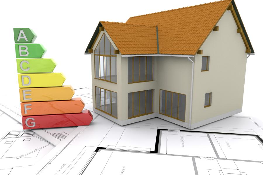 tekening huis met energielabels