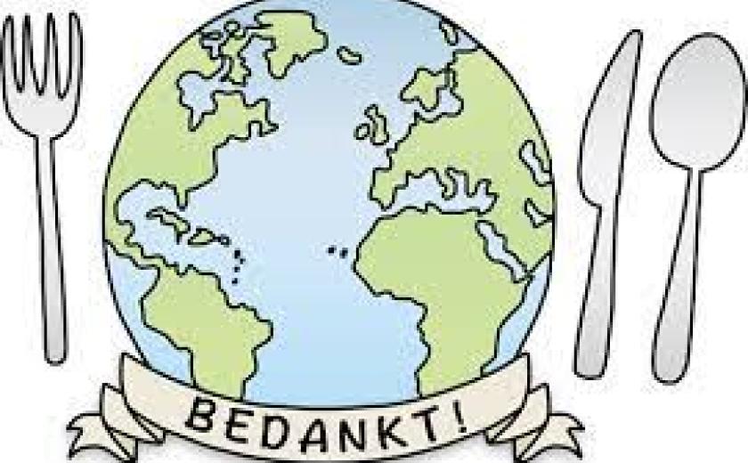wereldbol met bestek naast