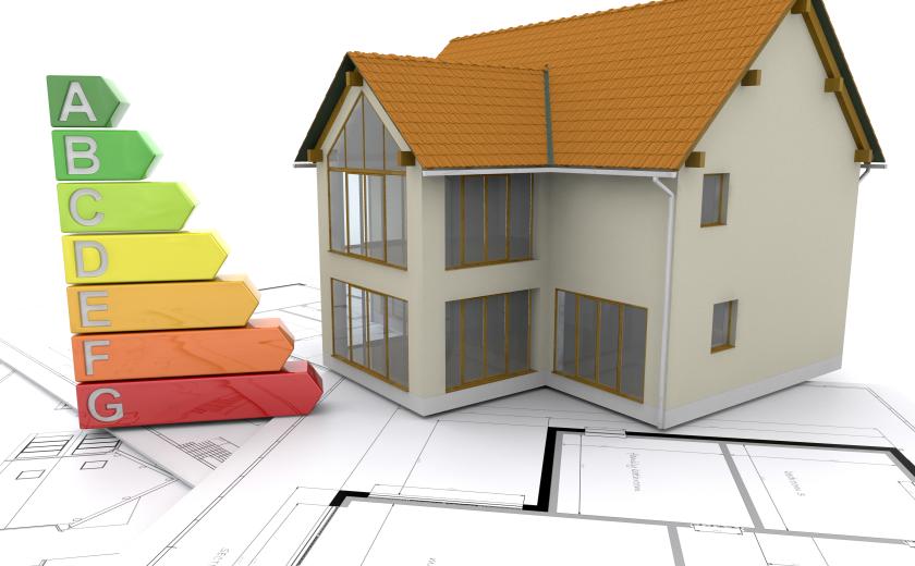 tekening huis met energielabels